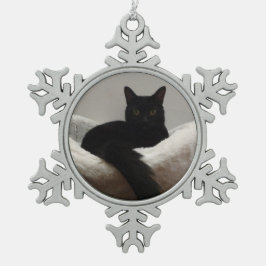 Zwarte kat tin sneeuwvlok ornament