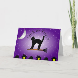 Zwarte kat Trick or treat? Halloween-Kaart Kaart