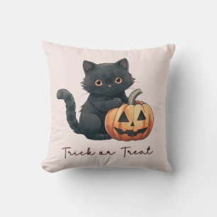 Zwarte Kat Trick or Treat Licht Oranje Halloween Kussen