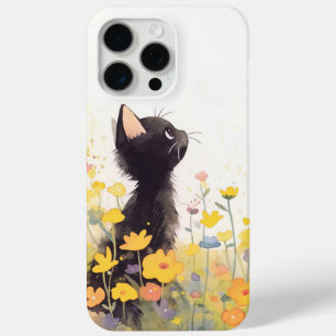 Zwarte Kat tussen de Bloemen iPhone 15 Pro Max Hoesje