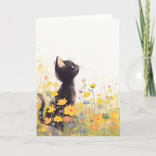 Zwarte Kat tussen de Bloemen Kaart