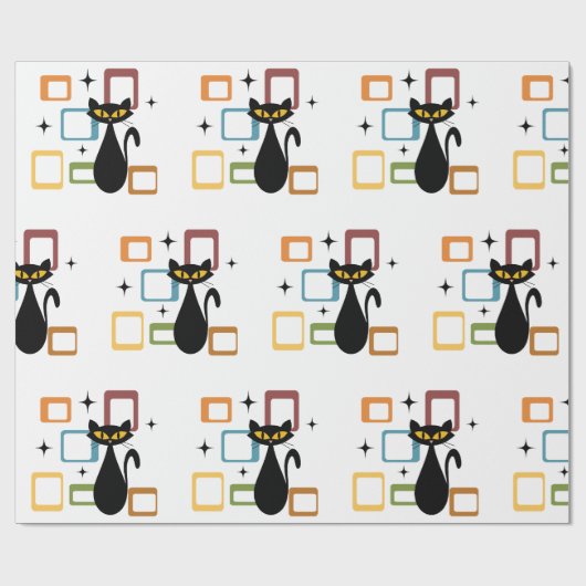 Zwarte kat uit de middeleeuwen cadeaupapier (Vlak)