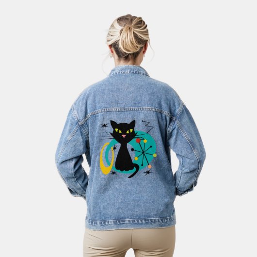 Zwarte kat uit de middeleeuwen denim jacket (Model)