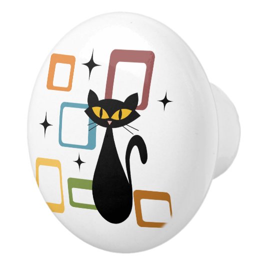 Zwarte kat uit de middeleeuwen keramische knop (Rechts)