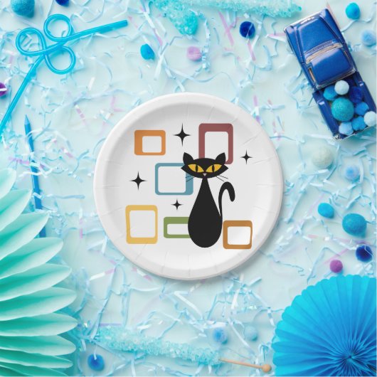 Zwarte kat uit de middeleeuwen papieren bordje (Feest)