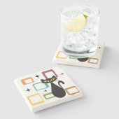 Zwarte kat uit de middeleeuwen stenen onderzetter (Zijkant)