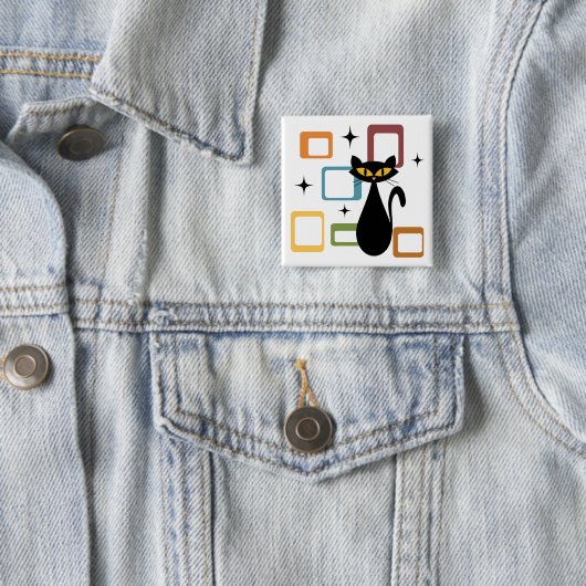 Zwarte kat uit de middeleeuwen vierkante button 5,1 cm (In situ)