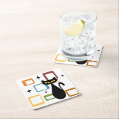 Zwarte kat uit de middeleeuwen vierkante kartonnen onderzetter (Insitu)