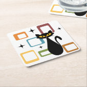 Zwarte kat uit de middeleeuwen vierkante kartonnen onderzetter (Schuin)