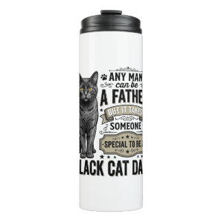 Zwarte Kat Vader Vintage Gravure T-Shirt Ontwerp_1 Thermosbeker