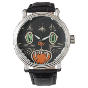  zwarte kat van Halloween Scared Horloge