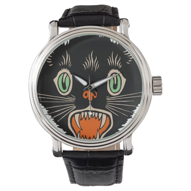 zwarte kat van Halloween Scared Horloge (Voorkant)