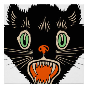 zwarte kat van Halloween Scared Perfect Poster