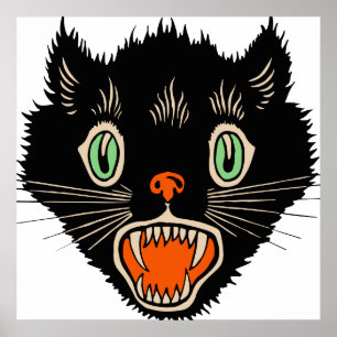 zwarte kat van Halloween Scared Poster