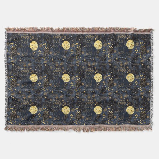 Zwarte kat van het 'Starry Skies'-patroon Deken (Voorkant)