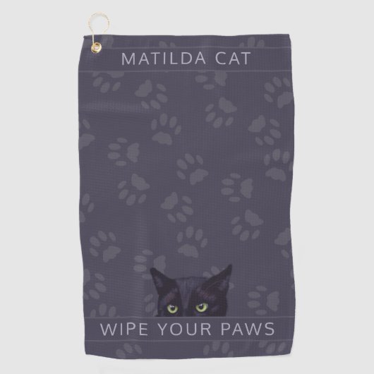 Zwarte kat veeg je poten dierennaam golfhanddoek (Voorkant)