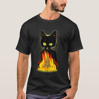 Zwarte Kat Verbrandt Een Kerstboom Grappige Anti K T-shirt
