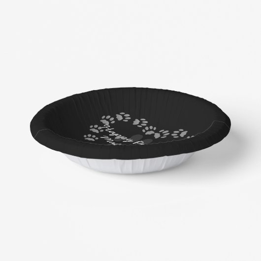 Zwarte Kat Verjaardag Poot Print Hart Papier Bowls Papieren Kommen (Gebogen)