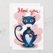 Zwarte kat verliefd feestdagenkaart (Voorkant / Achterkant)