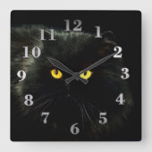 Zwarte kat vierkante klok (Voorkant)