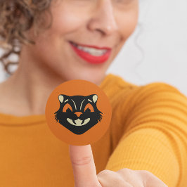 Zwarte kat vintage stijl op oranje halloween gezic ronde sticker