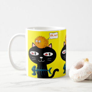 Zwarte kat Vissen Gele Mok