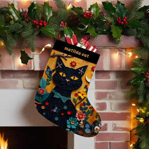 Zwarte Kat Volkskunst Huisdier Kerst Kous Kleine Kerstsok