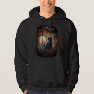 Zwarte Kat Volle Maan Herfst Herfst Halloween Hoodie