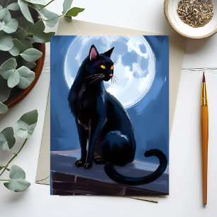 Zwarte Kat Volle Maan Huisdier Schilderen Briefkaart