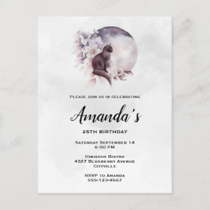 Zwarte Kat voor een Magische Volle Maan Birthday Uitnodiging Briefkaart