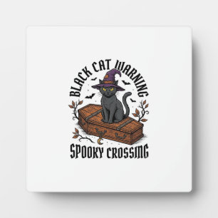 Zwarte Kat Waarschuwing Vintage Halloween Heks Kat Fotoplaat