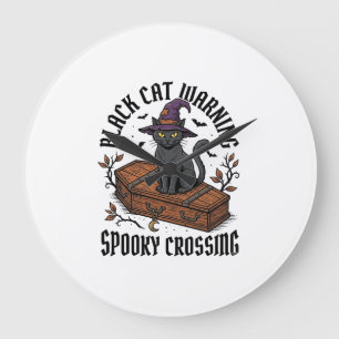 Zwarte Kat Waarschuwing Vintage Halloween Heks Kat Grote Klok