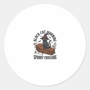 Zwarte Kat Waarschuwing Vintage Halloween Heks Kat Ronde Sticker