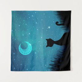 zwarte kat wandkleed