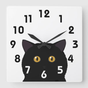 Zwarte Kat Wandklok Vierkante Klok