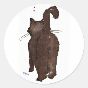 Zwarte Kat Weggaand Ronde Sticker