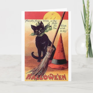 Zwarte Kat Wens Halloween Wenskaart Kaart