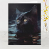 Zwarte Kat Wenskaarten Kaart (Gele Bloem)