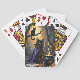 Zwarte Kat Whimsical Halloween Schilderij Pokerkaarten