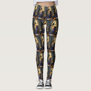 Zwarte Kat Whimsy Halloween Schilderij Leggings