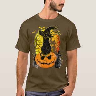 zwarte kat witch Scary Halloween Costume T-shirt