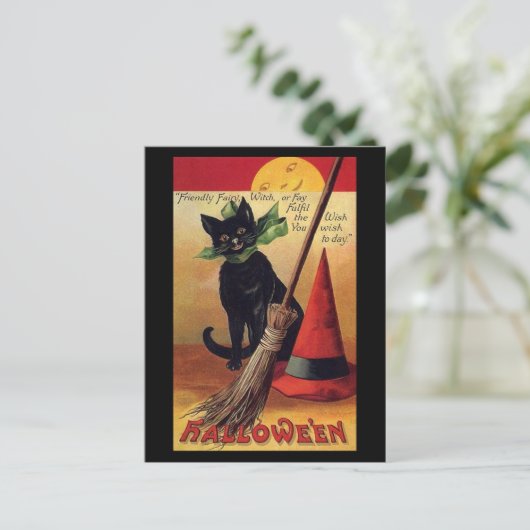 zwarte kat, Witch's kamer en Pet Briefkaart (Staand voorkant)