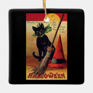zwarte kat, Witch's kamer en Pet Keramisch Ornament