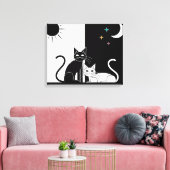 Zwarte kat, witte kat canvas afdruk (Insitu (Woonkamer))