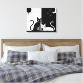 Zwarte kat, witte kat canvas afdruk (Insitu (Slaapkamer))