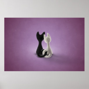 Zwarte kat Witte kat (kleur 4) Poster