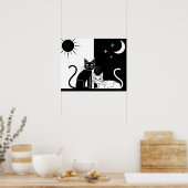 Zwarte kat, witte kat poster (Keuken)