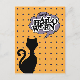 Zwarte kat zegt gelukkige halloween briefkaart