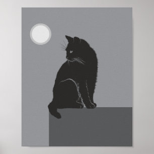 zwarte kat zit op tafel poster