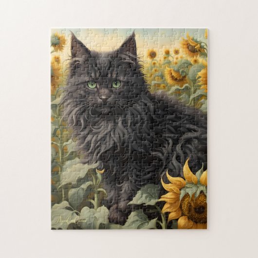 Zwarte Kat Zonnebloem Puzzel (Verticaal)